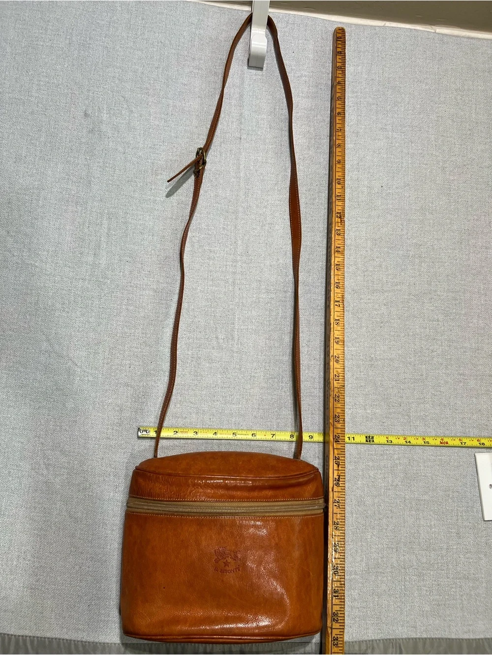 Vtg IL BISONTE Tan Leather Crossbody / Satchel Shoulder Bag Italy